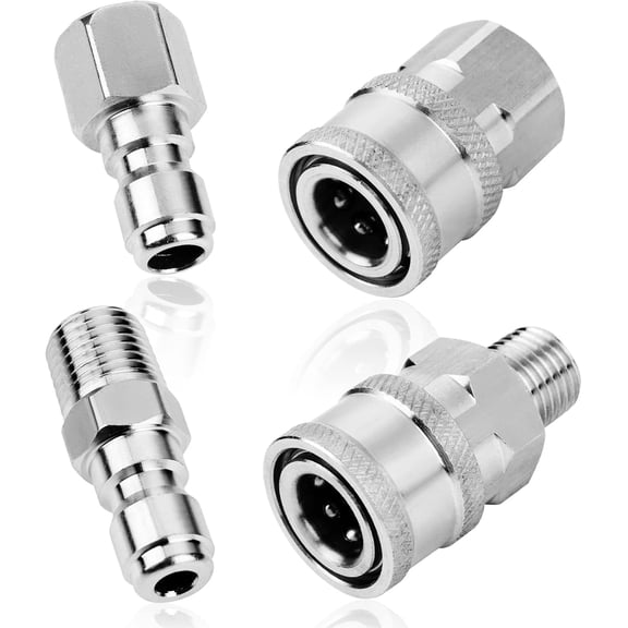 2 Sets NPT 1/4 Inch Pressure Washer Coupler Quick Connect Plug Stainless Steel Male and Female Quick Connect Fittings Pressure Washer Adapter Set (Internal Thread, External Thread)