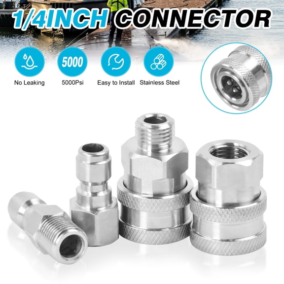 2 Sets NPT 1/4 Inch Pressure Washer Coupler Quick Connect Plug Stainless Steel Male and Female Quick Connect Fittings Pressure Washer Adapter Set (Internal Thread, External Thread)