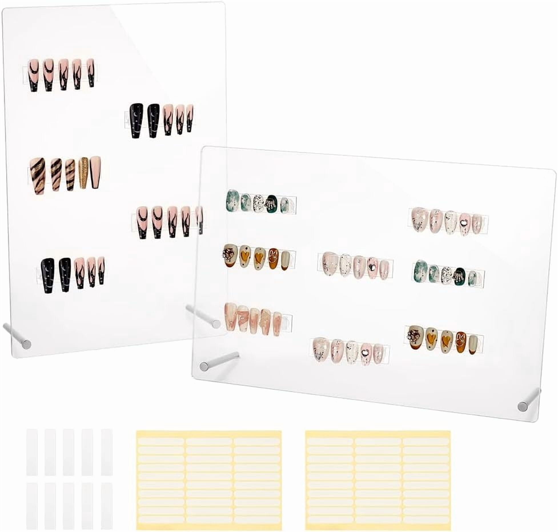 2 Sets Nail Art Display Board Nail Display Stand 60pcs False Nail Tips Stand Sample Display Nail Practice Board Polish Stands Showing Holder