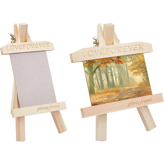 2 Sets Natural Wood Photo Frame Wood Easel Photo Holder Small Wood Easel Display Stand for Photo Picture Painting Memo Tabletop Display - 3 - 10 Inches