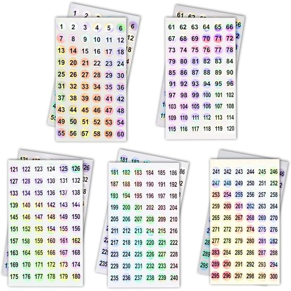 2 Sets Number Stickers (Number 1-300), Self Adhesive Holographic Label Stickers for Organizing Nail Polish Bottle/Nail Swatch Sticks/Lipstick (Dia.10mm)