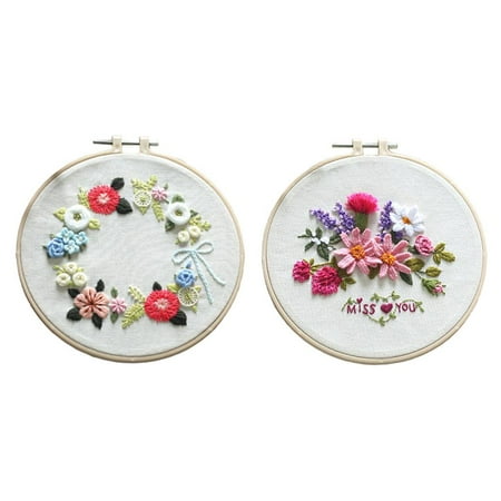 2 Sets Of Embroidery Design -stitch Pre-printed - Flowers, 20cm Embroidery