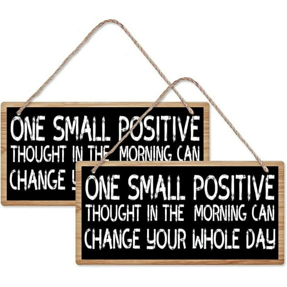2 Sets One Small Positive Thought Wood Hanging Sign Slogan Sign Rectangle Front Door Plaque Motivational Hanging Sign for Living Room Bedroom Porch Decoration About 11.8x5.9inch
