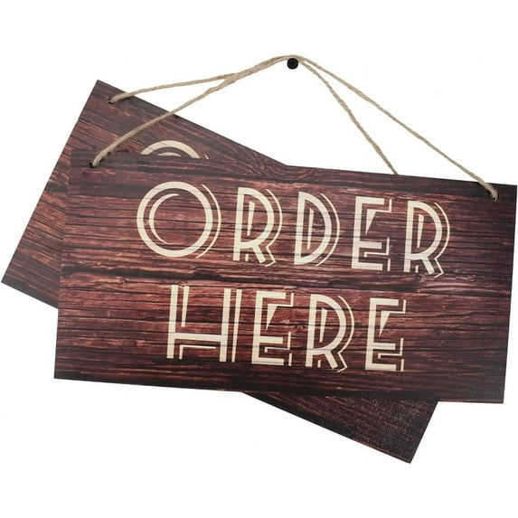 2 Sets Order Here Signs Coffee Hanging Sign Plaque Rectangle Ordering Area Sign Rustic Wood Hanging Sign Bracket for Resturant Coffee Shop Tavern Decoration 11.8x5.9inch