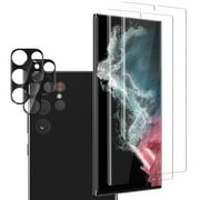 [2 Sets]Orzero Compatible for Samsung Galaxy S22 Ultra, 2 Pack TPU Screen Protector and 2 Pack Glass Camera Lens Protector Lifetime Replacement