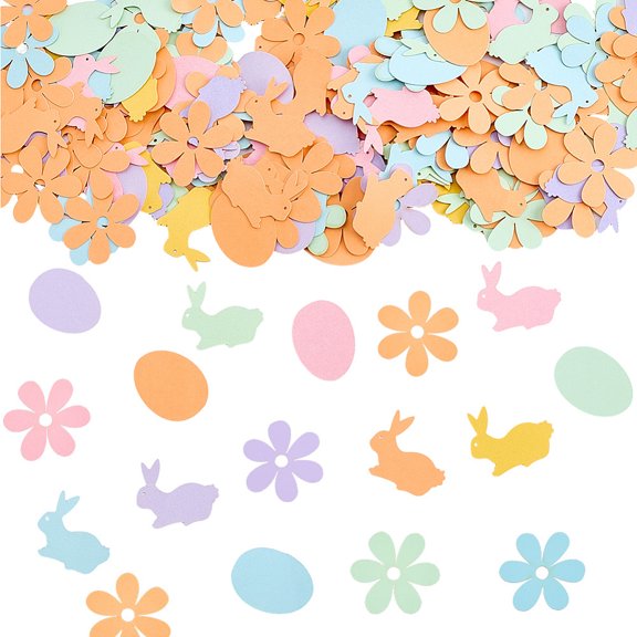 2 Sets Paper Confetti Easter Party Decoration Egg/Flower/Rabbit Mixed Color 25~30.5x21.5~30.5x0.3mm 100pcs/set