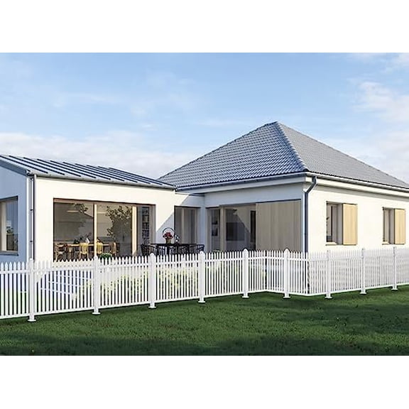 2 Sets Picket Fence Panels 84" L x 36" H White Picket Fence Vinyl PVC Garden Fence for Front Yard Outdoor Decrotion (34 Pickets, Straight)$$Garden &