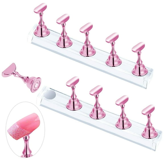 2-Set Pink Nail Stand for Press-On Nails Display, Magnetic Fake Nails Holder with Nail Salon Equipment