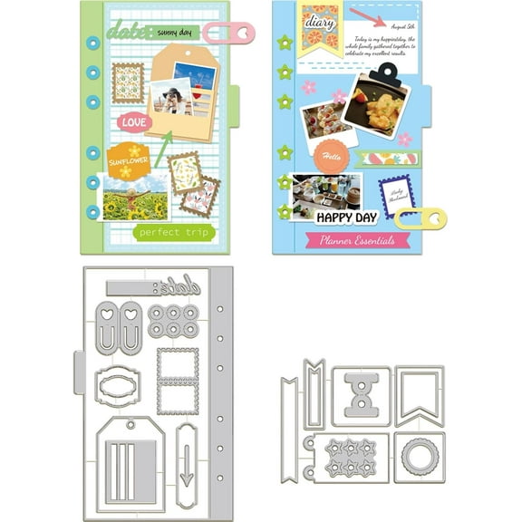2 Sets Planner Essentials Cutting Dies for Card Making Account Label Carbon Steel Embossing Stencils Template for Decorative Embossing Paper Card DIY Scrapbooking Album Craft Stainless Steel Color