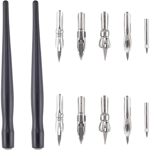 2 Sets Plastic Dip Pen Black Masking Fluid Drawing Ruling Straight Panel Line Accent Penetration Anti-scratch Calligraphy Dipping Oblique Holder Pens Kit