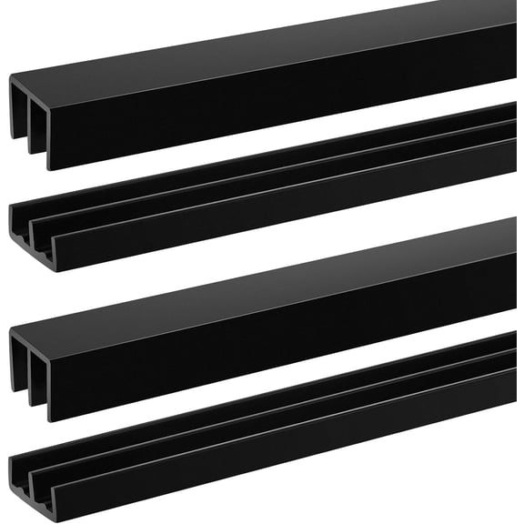 2 Sets Plastic Sliding Door Track Set for Cabinet Double Rails Panel Kit, 1/4" Thick Panels Glass Door Hardware System Window Track Quick Installation(4ft,Black)