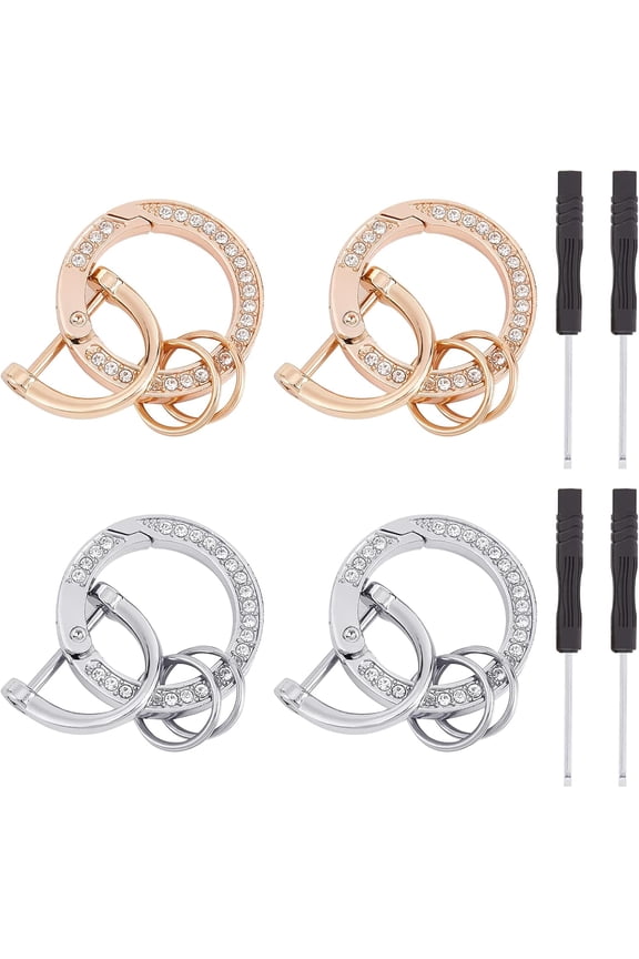 2 Sets Platinum Golden Car Keychain Universal Car Bling Accessories with 3 Group Rings for DIY Keyring Jewelry Handbag Purse Car Keychain Making Multi-color