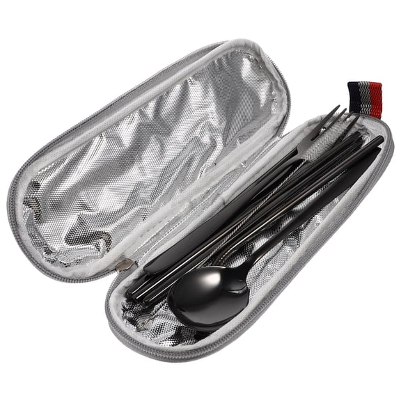 2 Sets Portable Cutlery Straws Flatware Utensils with Backpacking Tableware Travel Cleaning Brush Non-woven Fabric