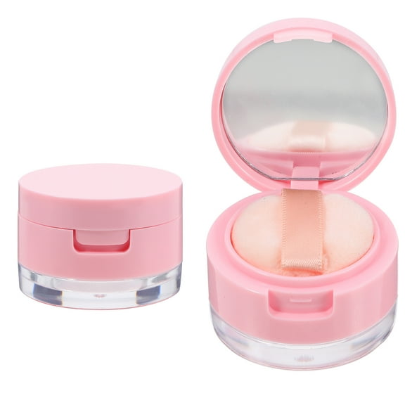 Homoyoyo 2Sets Portable Pink Loose Powder Box Makeup Powder Case Compact Durable Storage