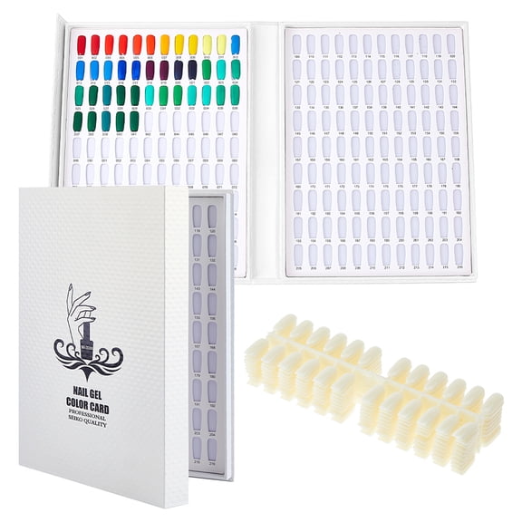 2 Sets Practice False Nail Tips for DIY Nail Art Design Display with 1Pc Plastic Nail Sample Display Book White 17.8x5.8x0.3cm