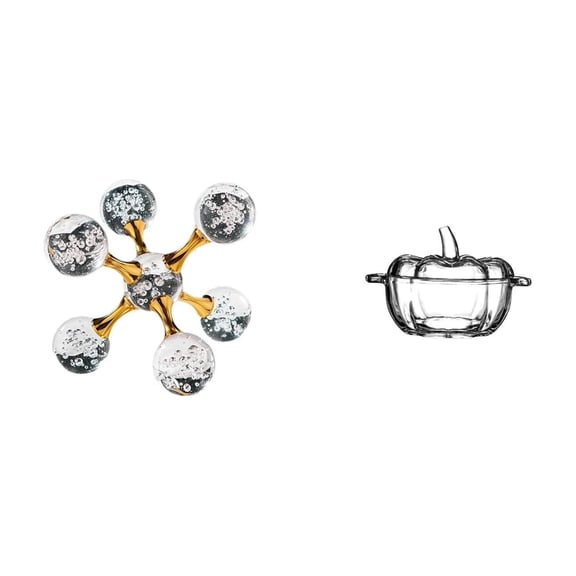 2 Sets Pumpkin Sphere Glass Figurine Candy Jar Storage Container for Living Room Desk Party Display