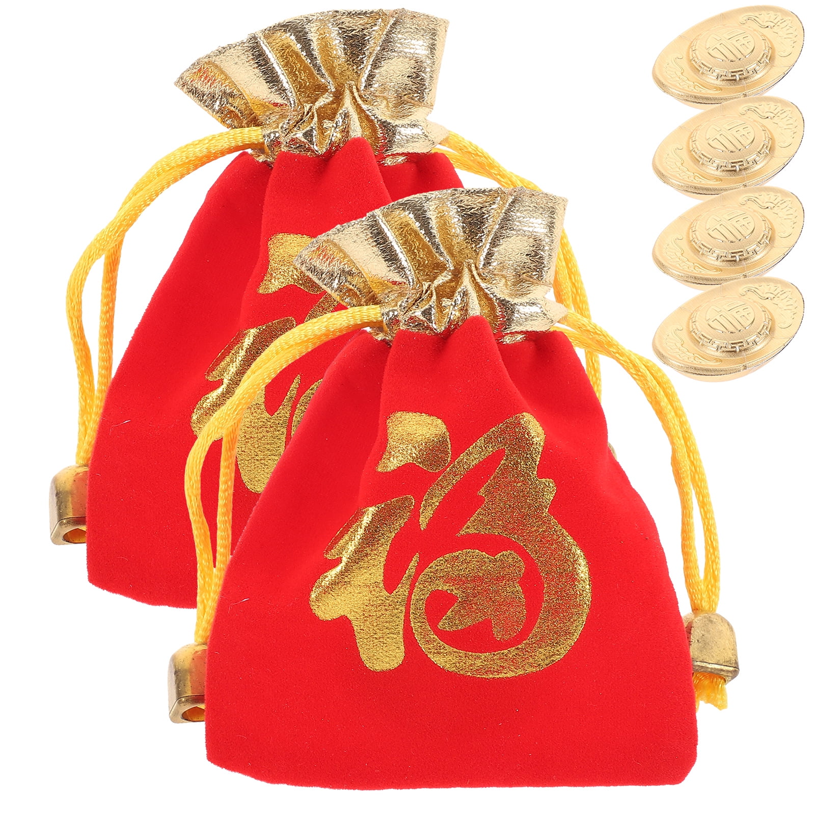 2 Sets Red Drawstring Bags Chinese New Year Gift Bags Red Money Pouch ...