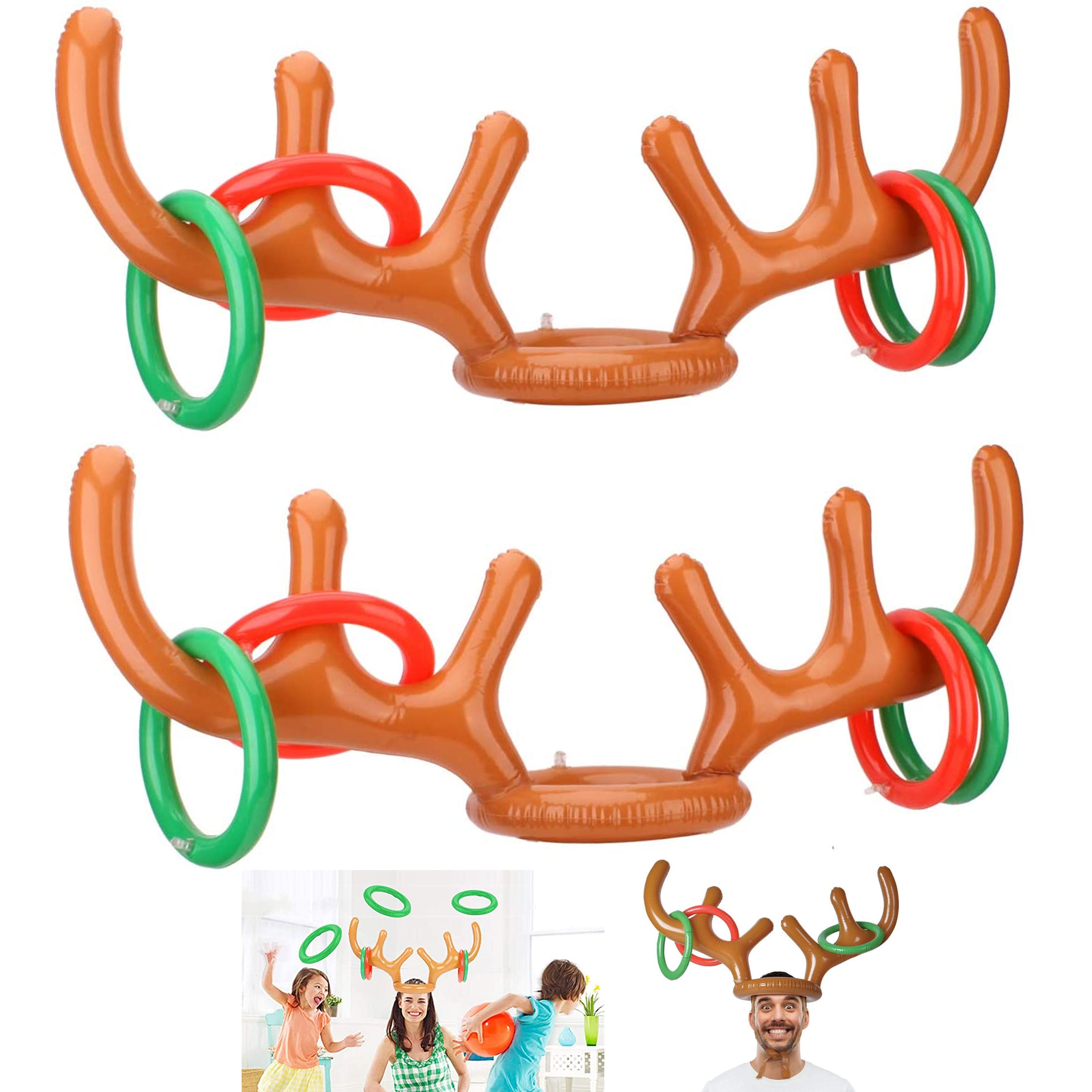 2 Sets Reindeer Ring Toss Inflatable Antlers Game Xmas Props Fun Toy