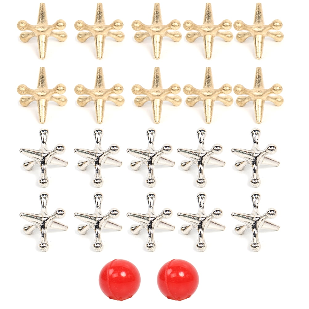 2 Sets Retro Metal Jacks and Ball Game with 2 Bouncy Balls Classic Game