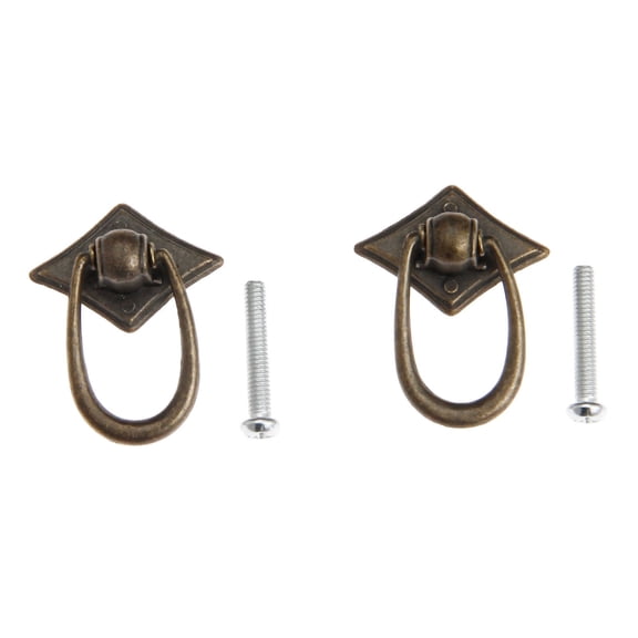 2 Sets Ring Handle Antique Bronze Pull 30x40mm W/screw Drawer Door Cabinet Vintage Jewelry Chest Kitchen Bathroom Bedroom Decora