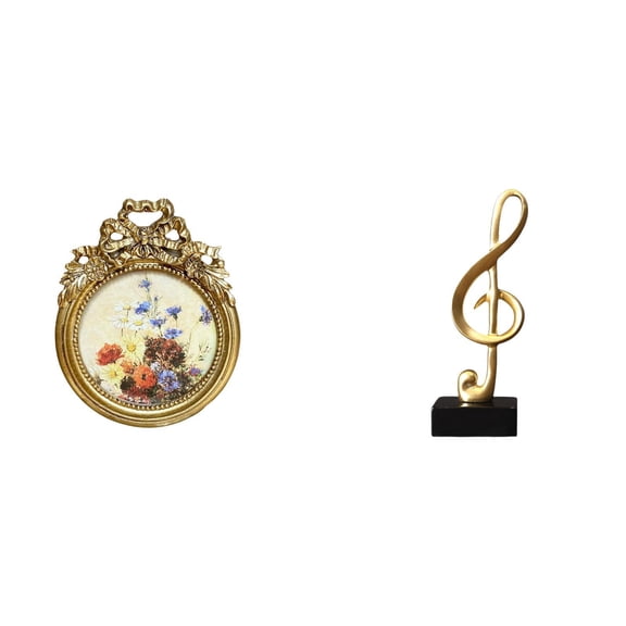 2 Sets Round Photo Frame Vintage Note Sculpture Ornament Resin Construction for Living Room Gift