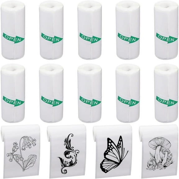 2 Sets Self-Adhesive Paper Roll Printing Paper White 52mm for Handmade