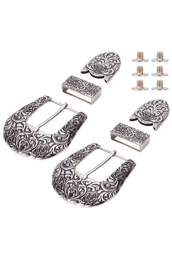 2 Sets Silver Belt Buckle Set Western Cowboy Silver Belt Buckle Set Includes Roller Buckle Rectangular Silver Charms Triangle Zip Plugs