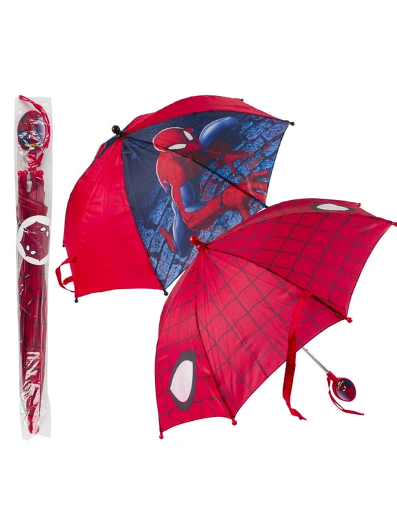 (2 Sets) Spiderman Kids Umbrella, Marvel Superhero Umbrella w/ Clamshell Handle Toddler for Little Kids Rain Wear for Ages 3-6