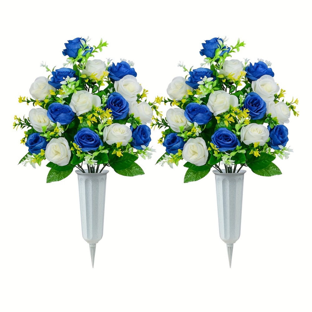 2 Sets Spring Summer Cemetery Flowers with Grave Vase Memorial Bouquet