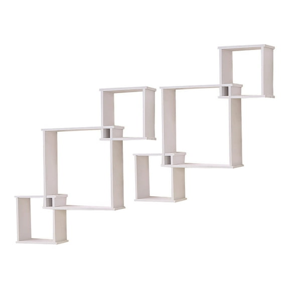 White Floating Wall Shelf for Home Use Storage Display Bracket 2 Sets Square Shape