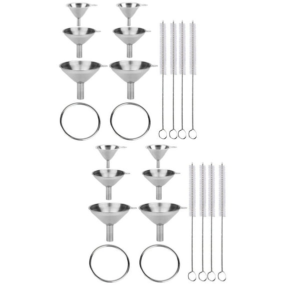 2 Sets  Stainless Steel Funnel Kitchen Funnel Kitchen Filter with Brushes Kitchen Supplies