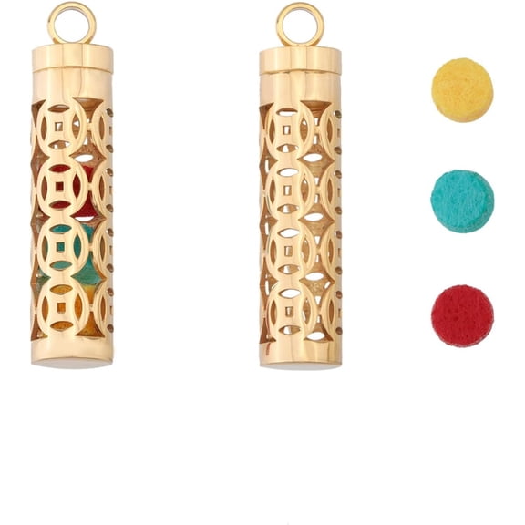 2 Sets Stainless Steel Pendant with Cotton Pad Hollow Column with Coin Pattern Charm Golden 43x10mm Hole: 4mm