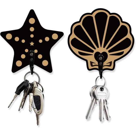 2 Sets Starfish Shell Key Holder Divination Text Wall Hooks Key Holder for Wall Key Organizer Decorations Decor Hanger for Room Wooden Hooks for Keys Home Decor with Hook for DIY