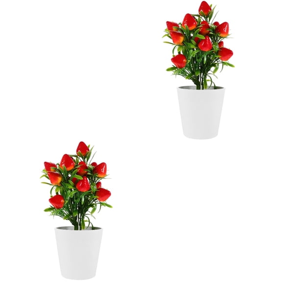 2 Sets Strawberry Birthday Decorations Fake Plant Simulated