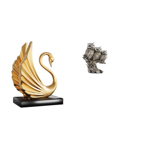 2 Sets Swan Owl Figurine Modern Resin Craft Animal Ornament Statement Piece for Home Cabinet Office Decor