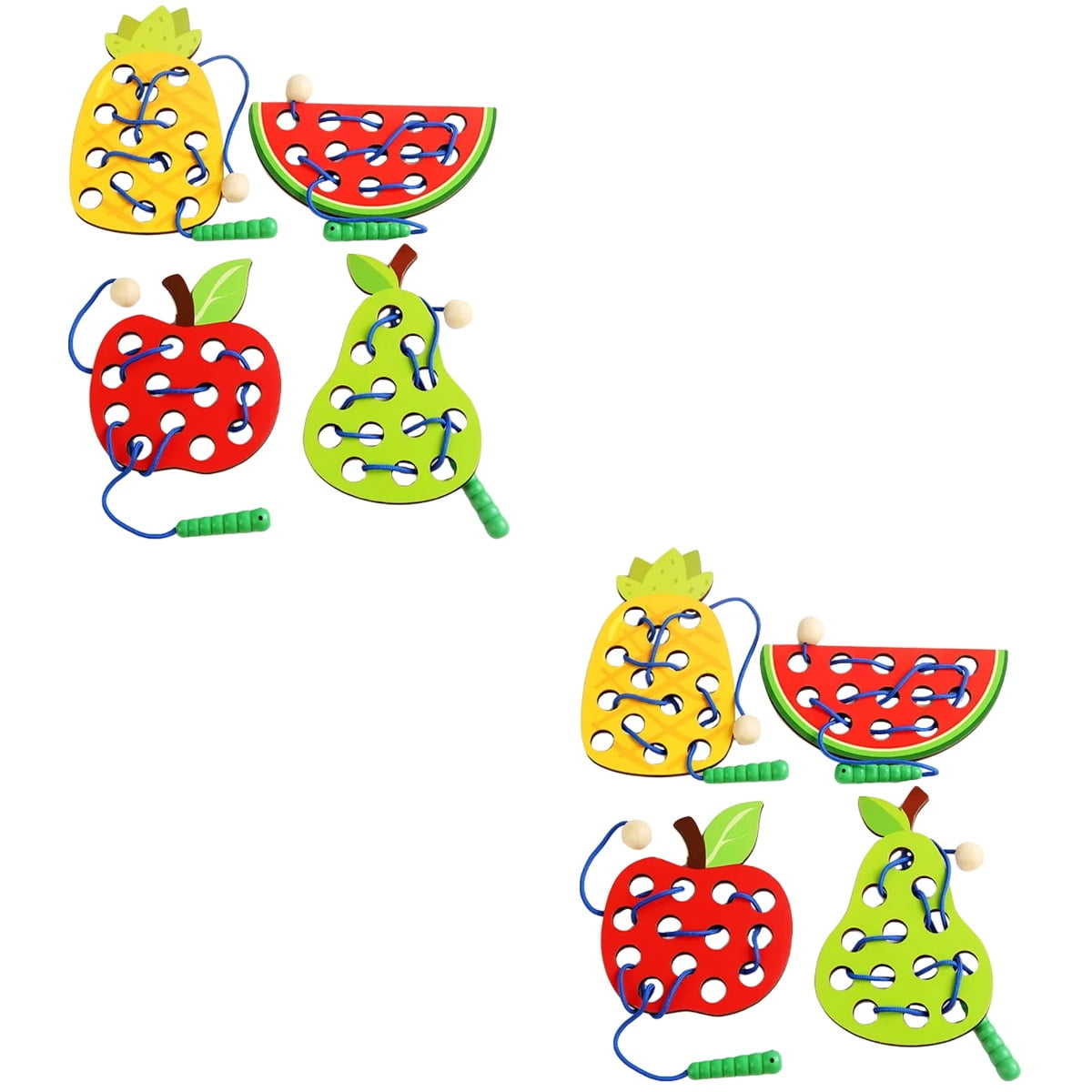 2 Sets Threading Toys Toddlers Wooden Lacing Toy Lacing Cards Threading