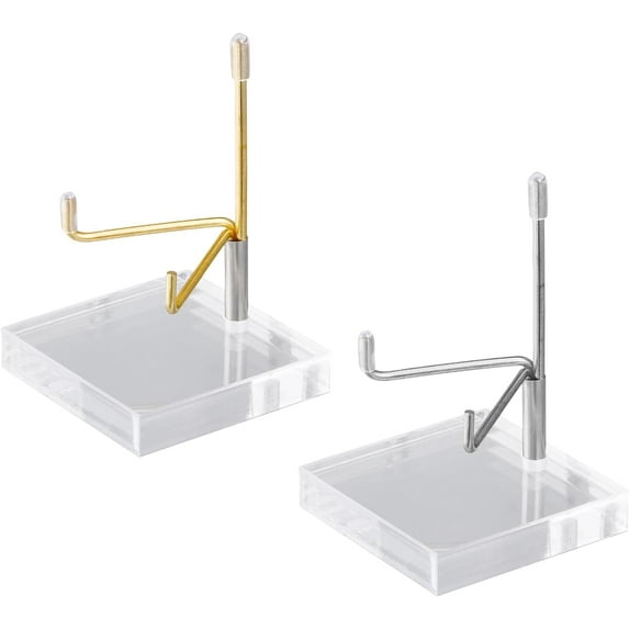 2 Sets Transparent Stands Acrylic Display Holder Raw Gemstone Display Easels with Stainless Steel Holder for Geodes Fossils Minerals Crystals Collectibles