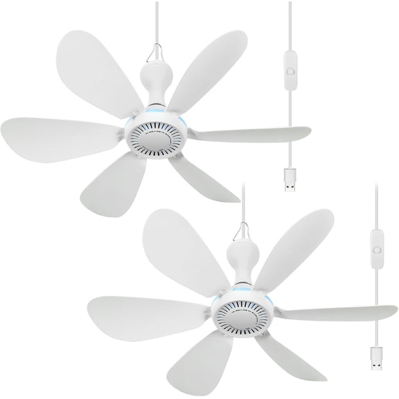 2 Sets USB Hanging Ceiling Fan with Remote Control, Timing, and 6.8ft Extension Cord 6 Blade Quiet Small Dc USB Ceiling Fan for Camping Bed Dormitory Rv Tent Home Room