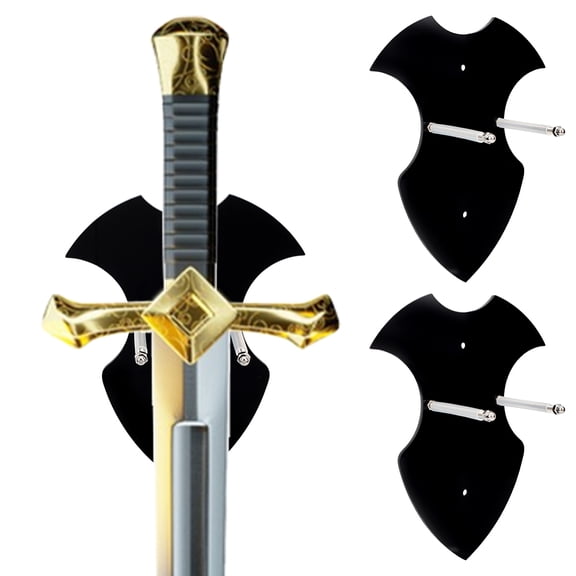2 Sets Wall Mount Katana Display Holder Black Plaque Hanging Rack Acrylic Holder with Iron Screws for Lightsaber Vertical Display