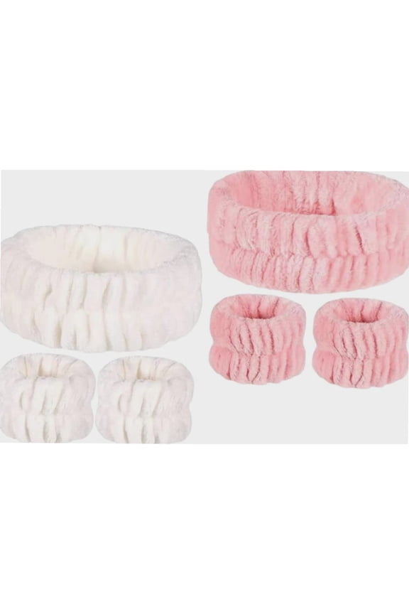 2 Sets Wash Wrist Strap Makeup Headbands for Women Elastic Hairbands Face Washing Headband and Wristbands Coral Fleece Miss Wristband Spa