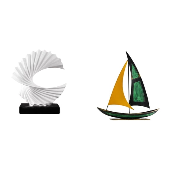 2 Sets Wave Sculpture Sailboat Figurine Modern Iron Resin Design Perfect for Office Home Desk Living Room Display