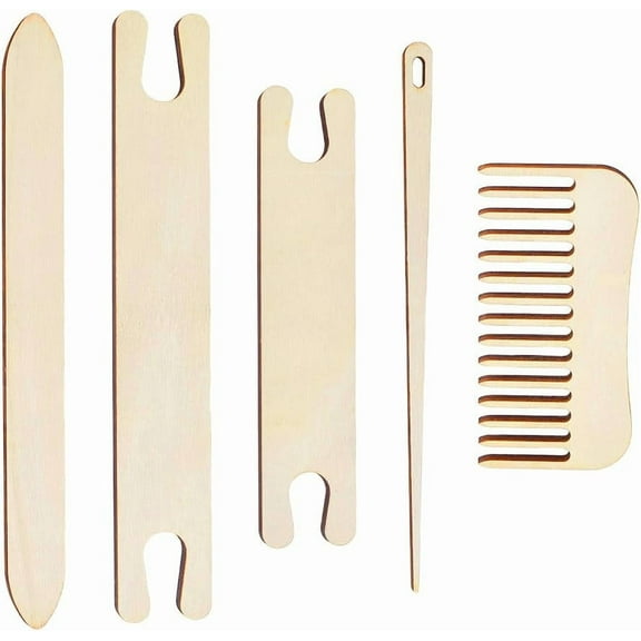2 Sets Weaving Tool Kit Including 2Pcs Combs 4Pc Wood Knitting Looms Shuttle 2Pcs Stick and 2Pcs Crochet Needle Machine Accessories
