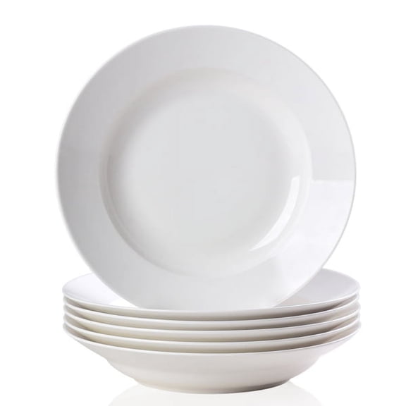 2 Sets White Dinner Plates Set of 6, 9 Inch Round Salad Serving Dishes, Ceramic Style Plates, Microwave & Dishwasher Safe