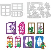 2 Sets Window Plants Cutting Dies for Card Making Window Scenery Carbon Steel Embossing Stencils Template
