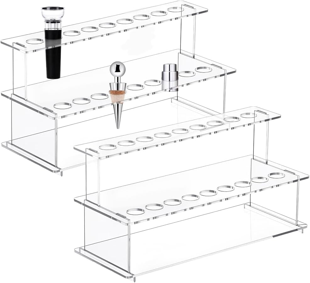 2 Sets Wine Bottle Stopper Display Stairs 18 Slot Clear Acrylic 2 Tier ...