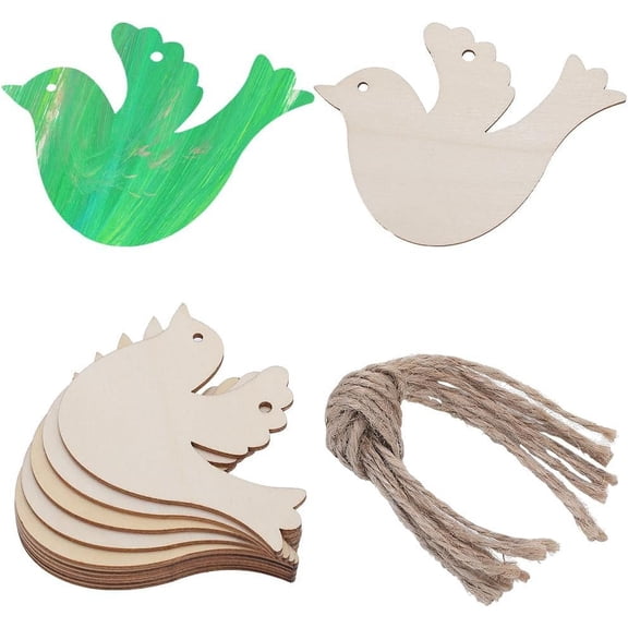 2 Sets Wooden Bird Ornaments Snow Unfinished Animal Slices Embellishments with Hole and Cord for Wedding Christmas Tree DIY Decoration Colorful DIY