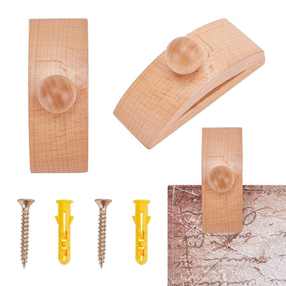 2 Sets Wooden Quilt Wall Hangers Tapestry Hanger for Wall Wooden Wall Clips with Screw and Anchor Plug for Tapestries Large Rug Mural Blanket Wall Hanging Display (Tan)
