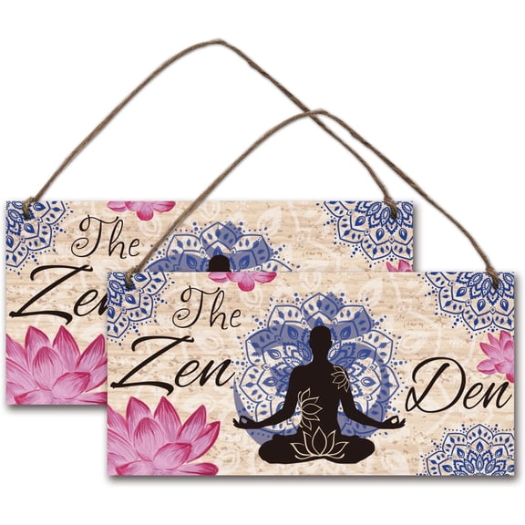 2 Sets The Zen Den Lotus Wood Sign Decor with Hanging Jute Twine Lotus Yoga Sign Yoga Wall Art Wooden Hanging Wall Sign Wood Plaque Sign for Zen Room Meditation Home Decor 11-4/5"5-9/10" DIY
