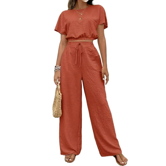 2 Sets for Women Summer Navel Top Vacation 2026 Lounge Outfits Matching Spring Sweat Suits Watermelon Red M