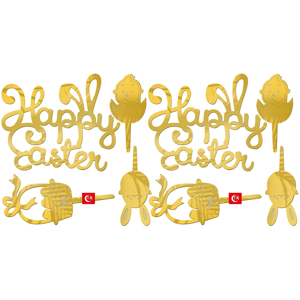 2 Sets of Easter Pattern Cake Topper Novel Cake Picks Acrylic Cake Decorations Party Suply